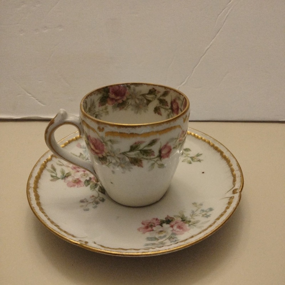 Haviland Limoges Rose Floral Gold Trim vintage teacup saucer set